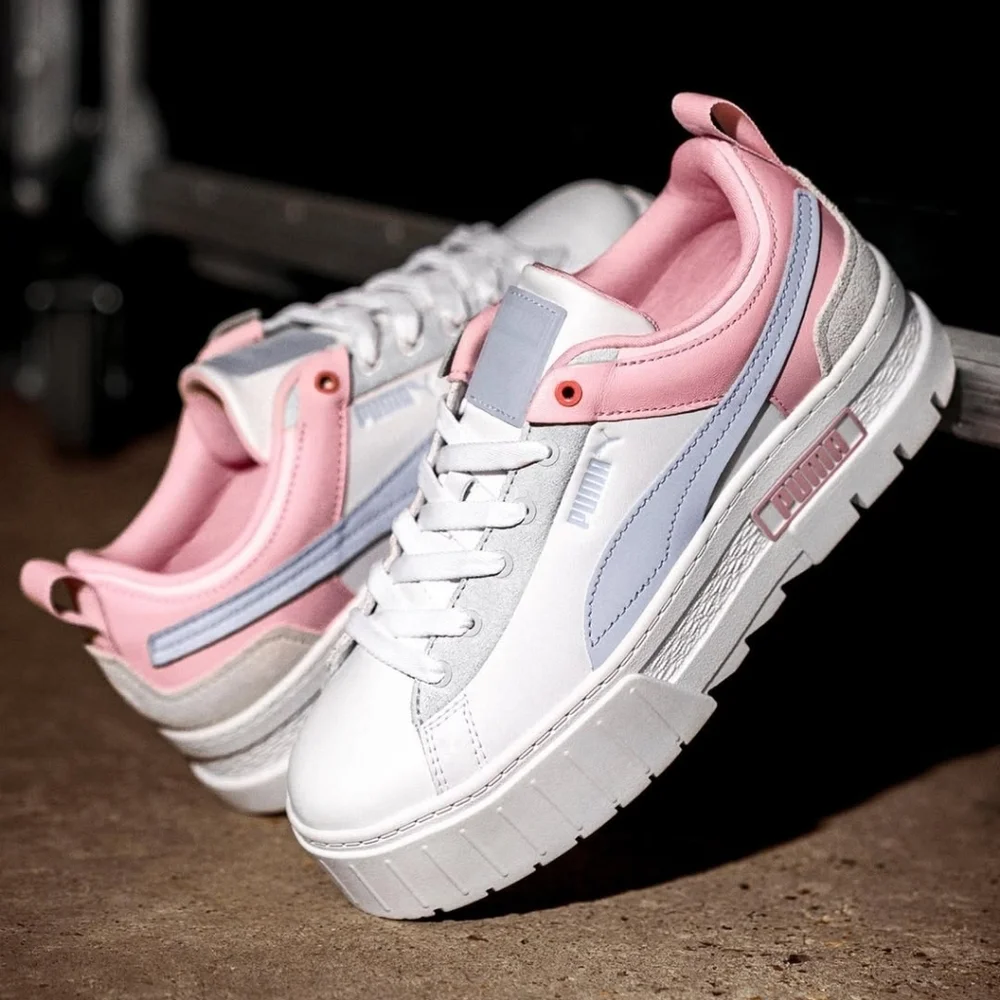 NEW Rare Puma Mayze White Chalk Pink Pastel Skateboarding Sneakers - Picture 1 of 10